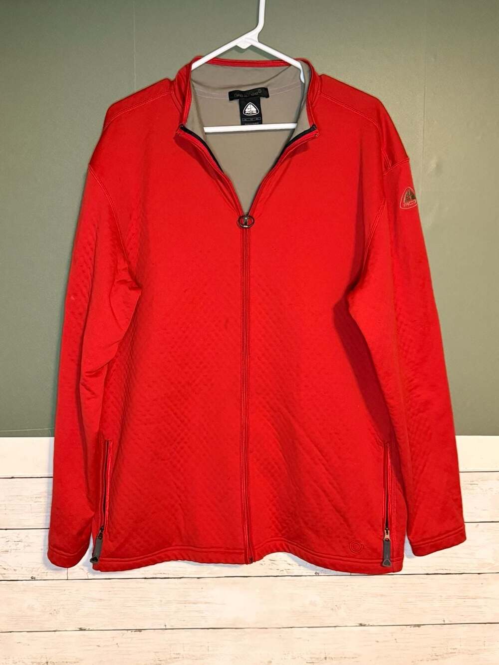 Nike ACG Sphere Thermal Waffle‎ Knit XL Full Zip Jacket Red Vintage